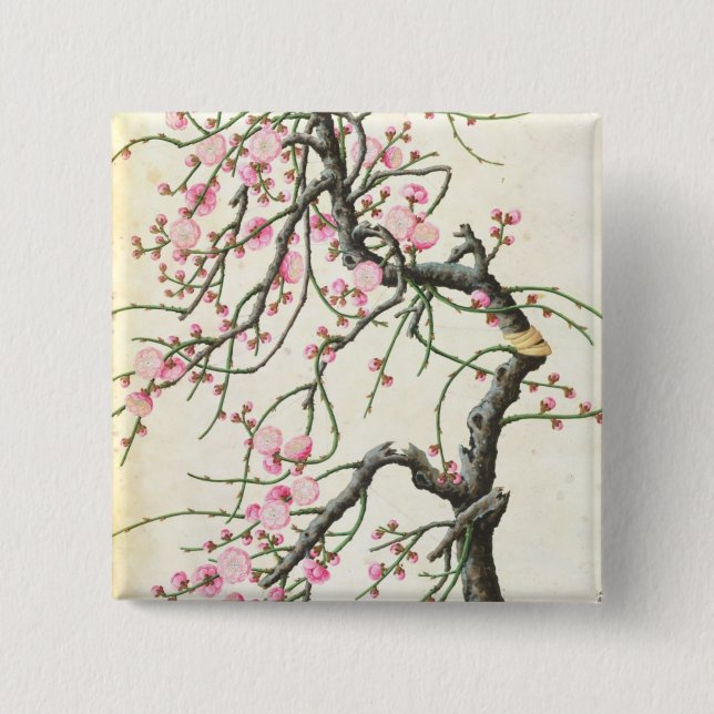 Peach blossom (colour on paper) 15 cm square badge (Front)
