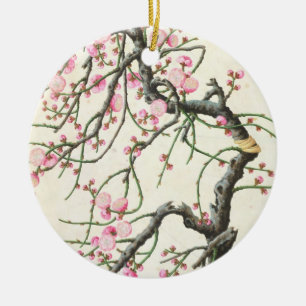 Peach blossom (colour on paper) ceramic tree decoration