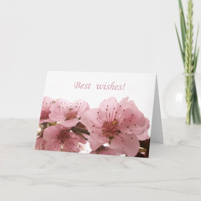 Peach Blossom design. Text. Holiday Card (Front)
