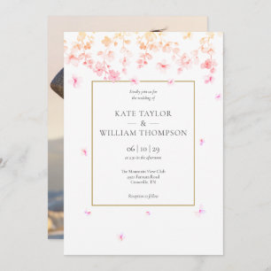 Peach Blossom Floral Photo Wedding Invitation