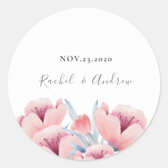 Peach Blossom | Floral Wedding Invitation Envelope Classic Round Sticker (Front)
