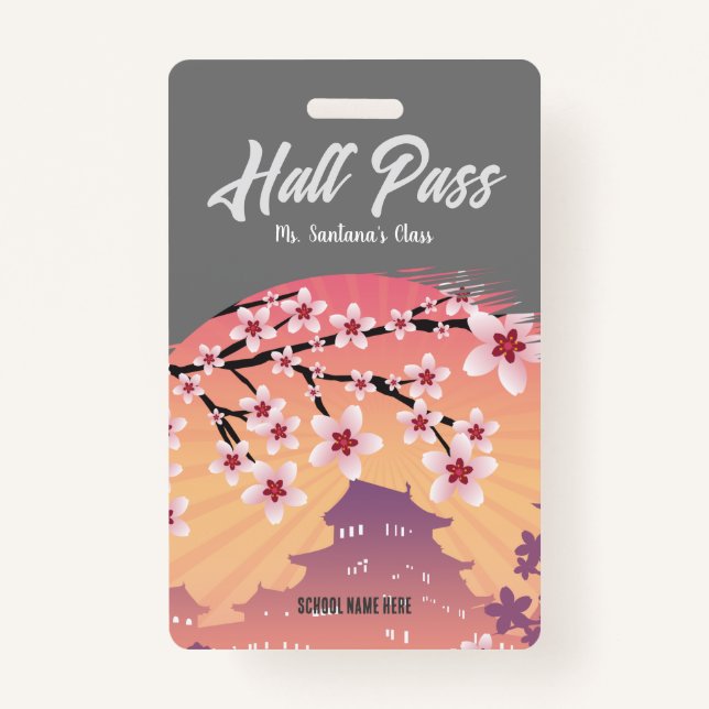 Peach Blossom Hall Pass Badge ID Badge (Front)