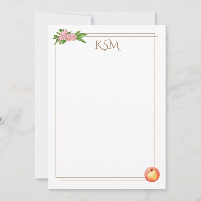 Peach Blossom Monogram Note Cards (Front)