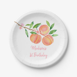 Peach Blossom One Sweet Peach Birthday Paper Plate