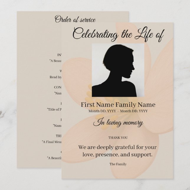 Peach blossom order of service invitation (Front/Back)