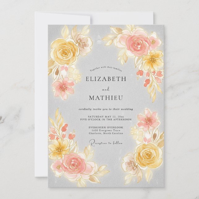 Peach Blossom Painterly Romance Wedding Invitation (Front)