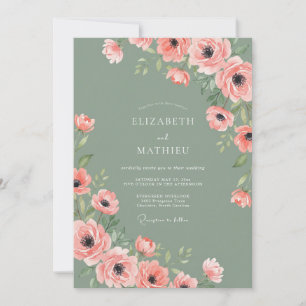 Peach Blossom Romantic Flourish Wedding Invitation