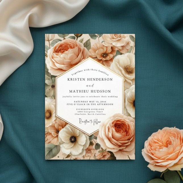 Peach Blossom Romantic Wedding Invitation (Creator Uploaded)