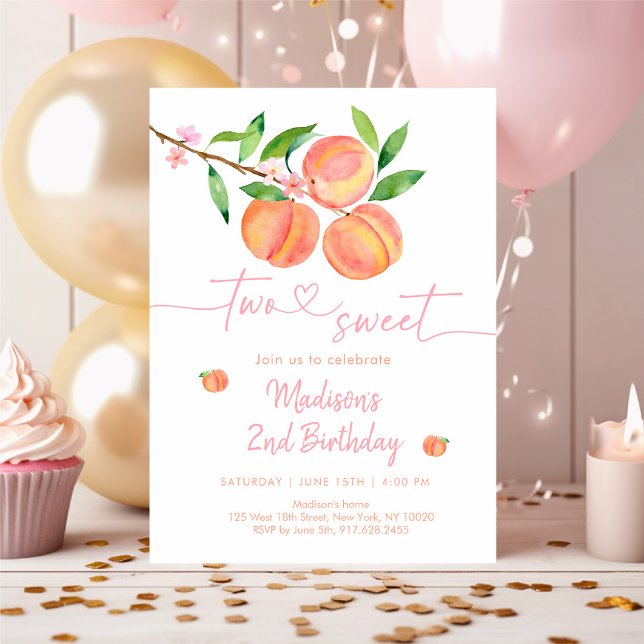 Peach Blossom Two Sweet Peach Birthday Invitation (Creator Uploaded)
