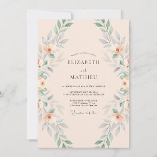 Peach Blossom Verdant Arch Wedding Invitation