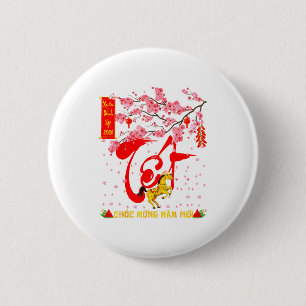 Peach Blossom Vietnamese Lunar New Year Horse 2026 6 Cm Round Badge