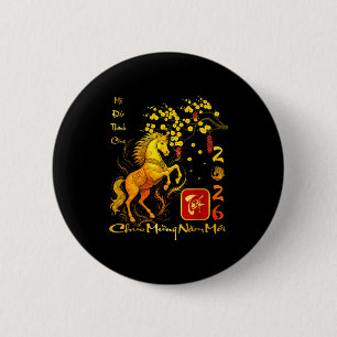 Peach Blossom Vietnamese Lunar New Year Horse 2026 6 Cm Round Badge