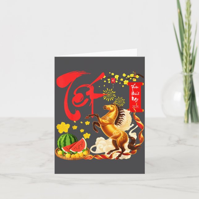 Peach Blossom Vietnamese Lunar New Year Horse 2026 Card (Front)