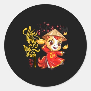 Peach Blossom Vietnamese Lunar New Year Horse 2026 Classic Round Sticker