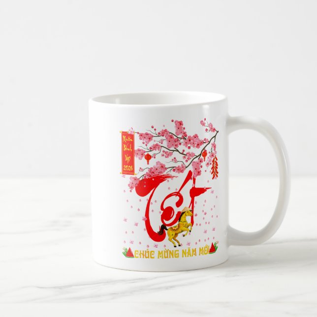 Peach Blossom Vietnamese Lunar New Year Horse 2026 Coffee Mug (Right)