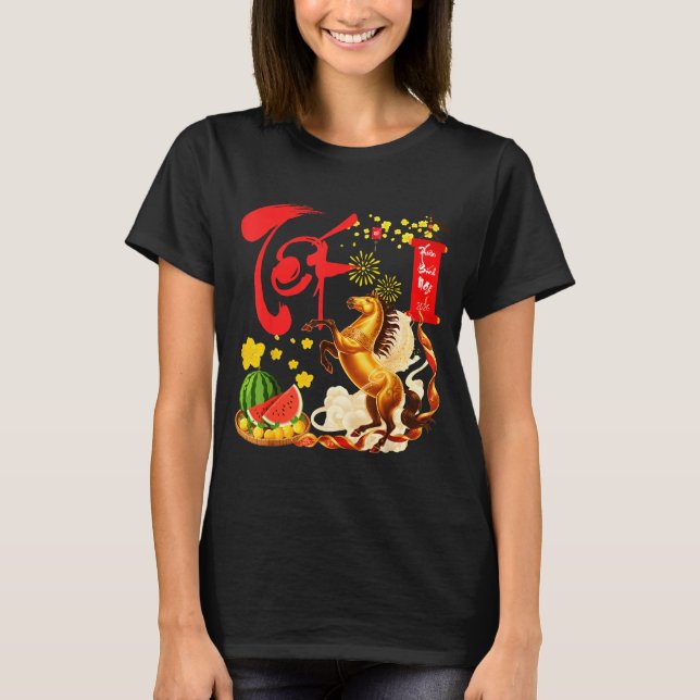 Peach Blossom Vietnamese Lunar New Year Horse 2026 T-Shirt (Front)