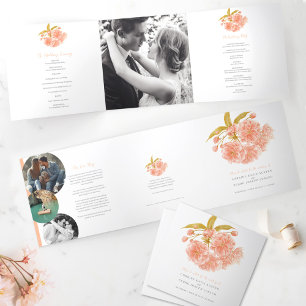 Peach blossom watercolor wedding Tri-Fold Program
