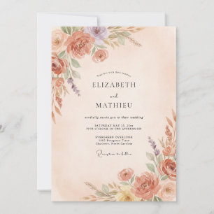 Peach Blossom Whimsical Flourish Wedding Invitation