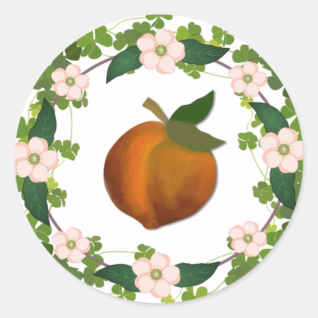 Peach Blossom Wreath Classic Round Sticker (Front)