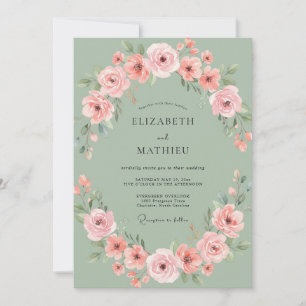 Peach Blossom Wreath Romance Wedding Invitation