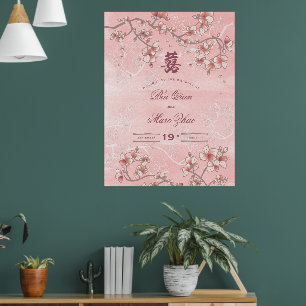 Peach Blossoms Double Happiness Chinese Wedding Poster
