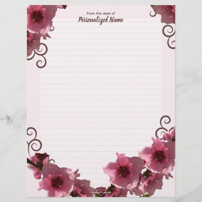 Peach Blossoms Lined  Custom Letterhead (Front)