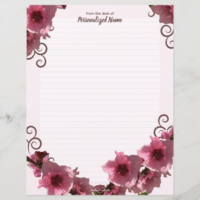 Peach Blossoms Lined Paper Sheets (Front)