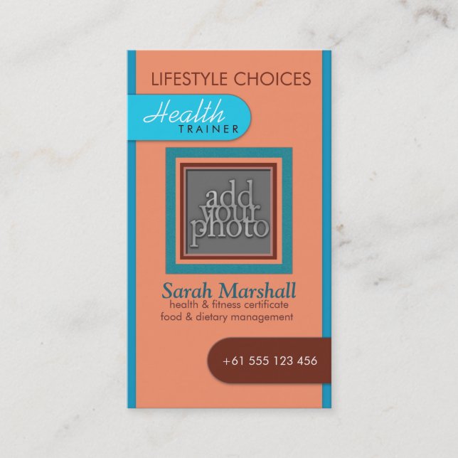 Peach & Blue Add Your Photo Business Card (Front)
