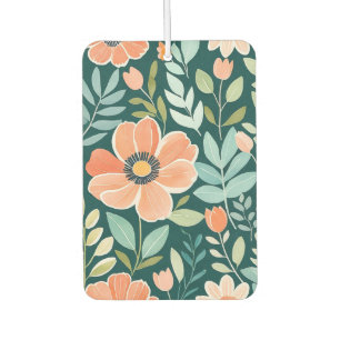 Peach, Blue and Green Boho Whimsical Floral Car Air Freshener