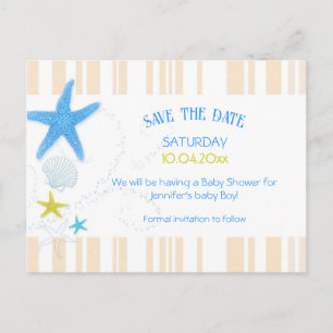 Peach & Blue Beach Baby Boy Shower Save the Date Announcement Postcard