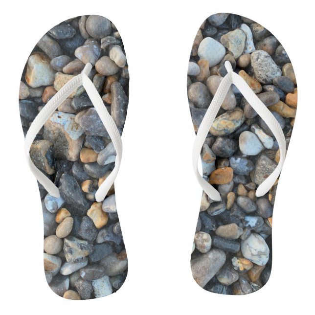 Peach Blue Beach Rocks Boho Thongs (Footbed)