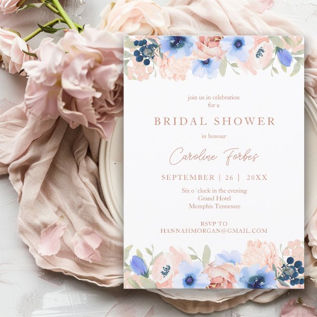 Peach Blue Blush Bridal Shower Invitation (Creator Uploaded)