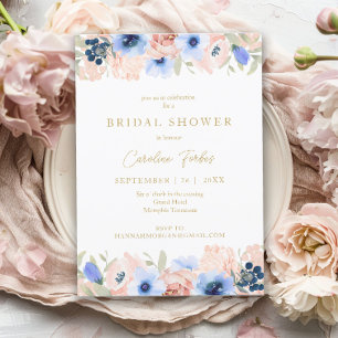 Peach Blue Blush Gold Bridal Shower Invitation