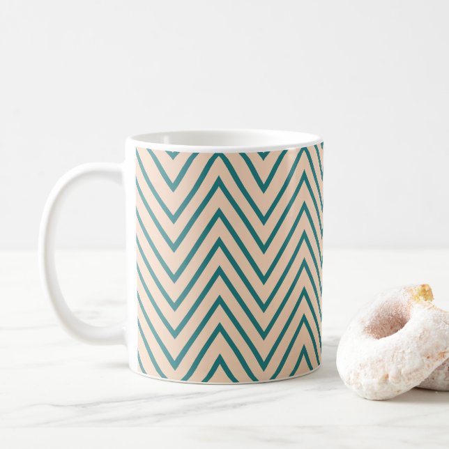 Peach Blue Chevron Stripe Coffee Mug (With Donut)