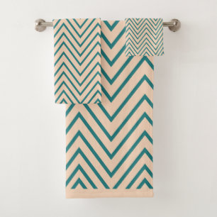 Peach Blue Chevron Stripe Pattern Bath Towel Set