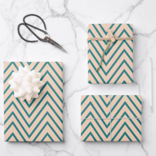Peach Blue Chevron Stripe Wrapping Paper Sheet
