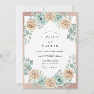 Peach Blue Floral Arch Wedding Invitation