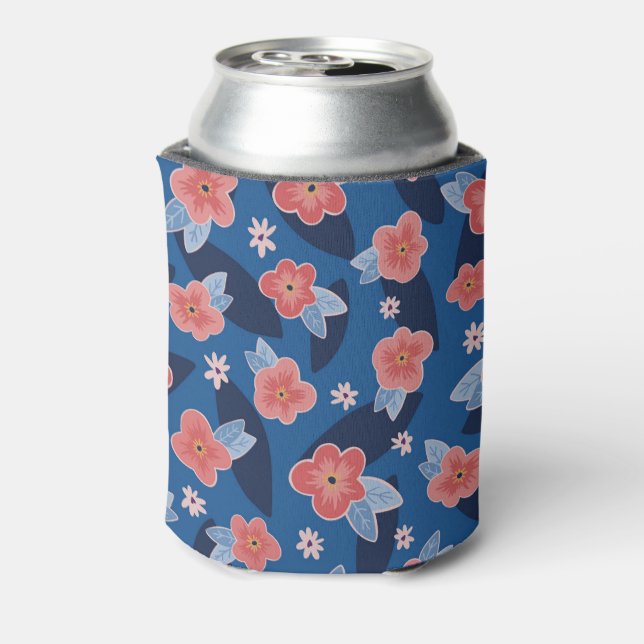 Peach & Blue Floral pattern Can Cooler (Can Back)