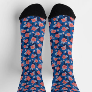 Peach & Blue Floral Pattern Socks