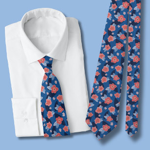 Peach & Blue Floral Pattern Tie