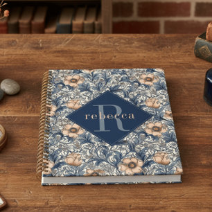Peach Blue Floral William Morris Elegant Monogram Planner