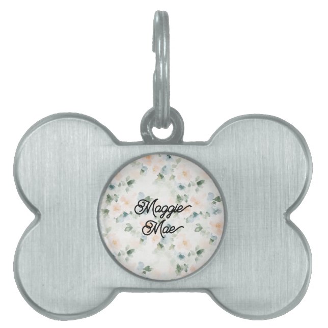 Peach Blue Flowers   Pet ID Tag (Front)