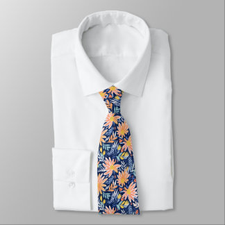 Peach blue folk floral tie