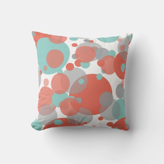 Peach Blue Grey Bubbles White Throw Pillow (Front)