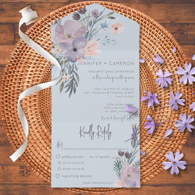 Peach Blue & Lavender Boho Floral Blue Dinner All In One Invitation (Creator Uploaded)