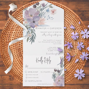Peach Blue & Lavender Boho Floral White Dinner All In One Invitation