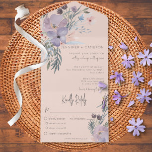 Peach Blue & Purple Boho Floral Blush Dinner All In One Invitation