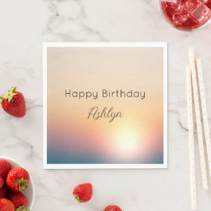 Peach Blue Purple Sunrise Birthday Napkin