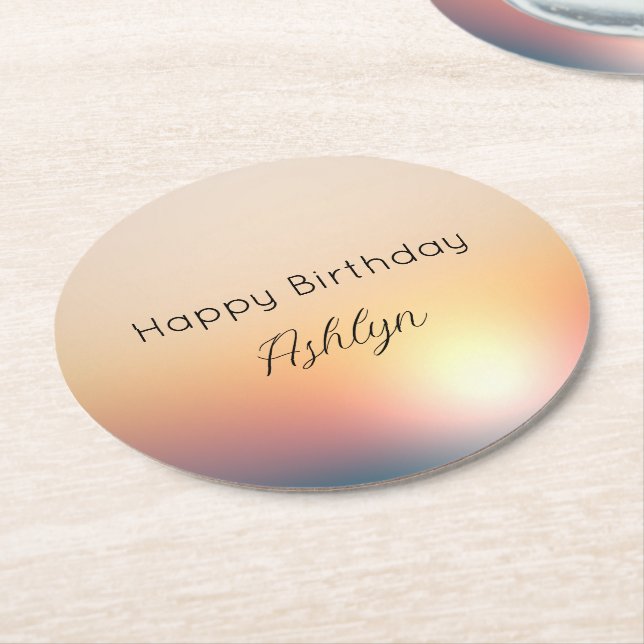Peach Blue Purple Sunrise Birthday Round Paper Coaster (Angled)