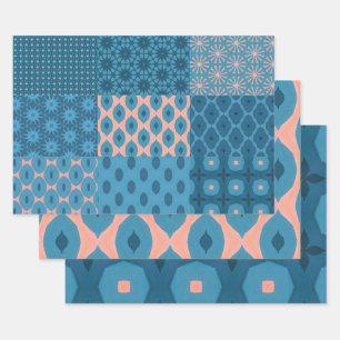 Peach Blue Turquoise art deco design Wrapping Paper Sheet
